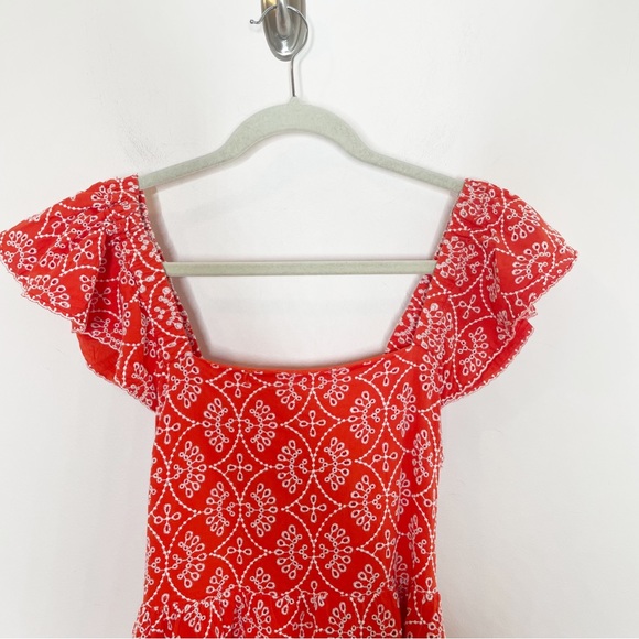 Sezane Melville Lace Coral Midi Dress Size 38 - Picture 4 of 9